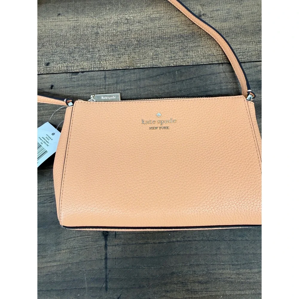 Kate Spade Leila‎ Mini Top Zip Crossbody Bag Orange Cream Pebbled Leather NEW
